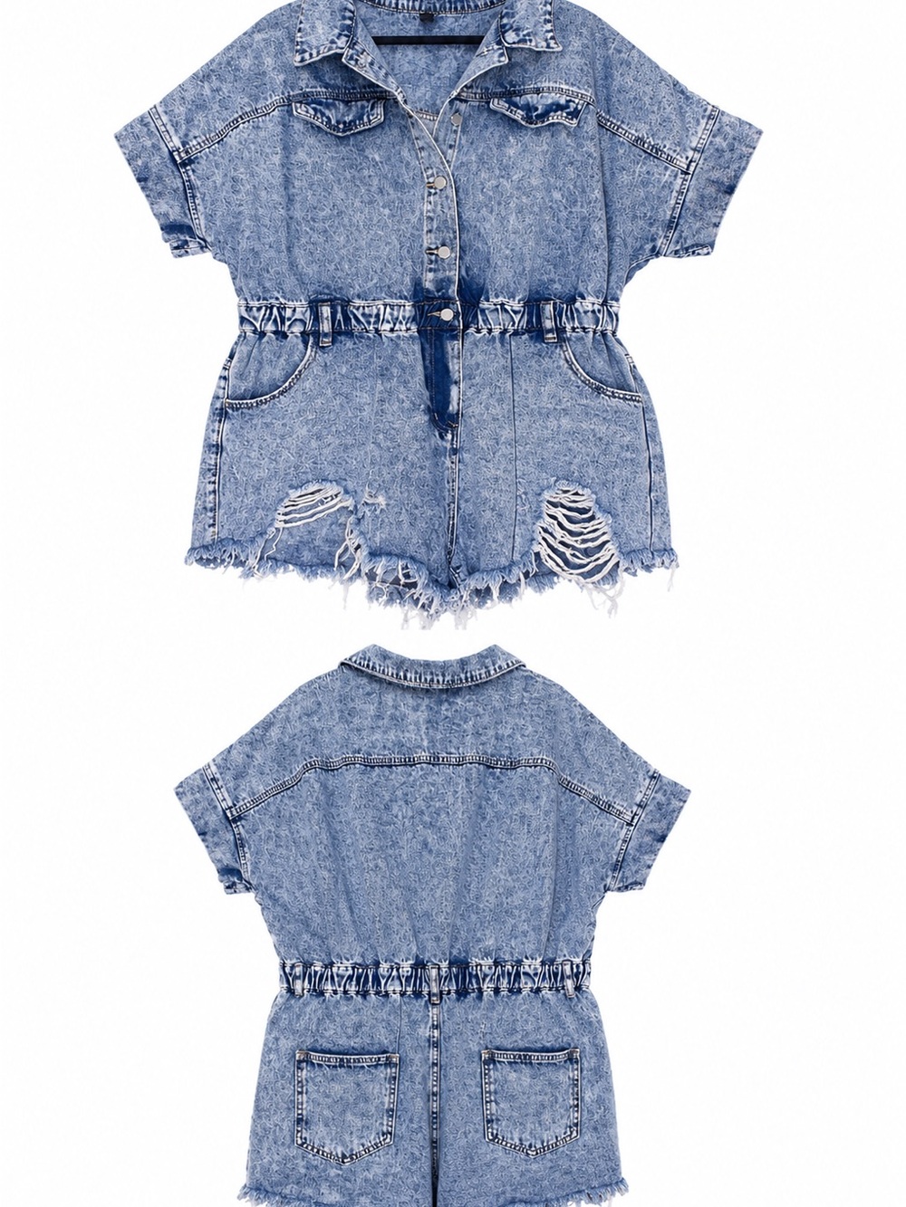 SHEIN Curve Acid Wash Distressed Denim Romper | 1XL